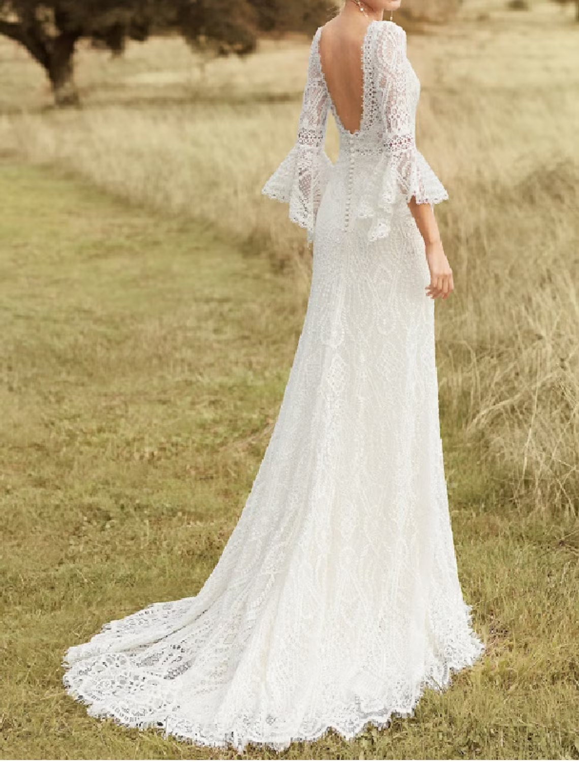 Beach Wedding Dresses Chapel Train A-Line Long Sleeve Jewel Neck Satin With