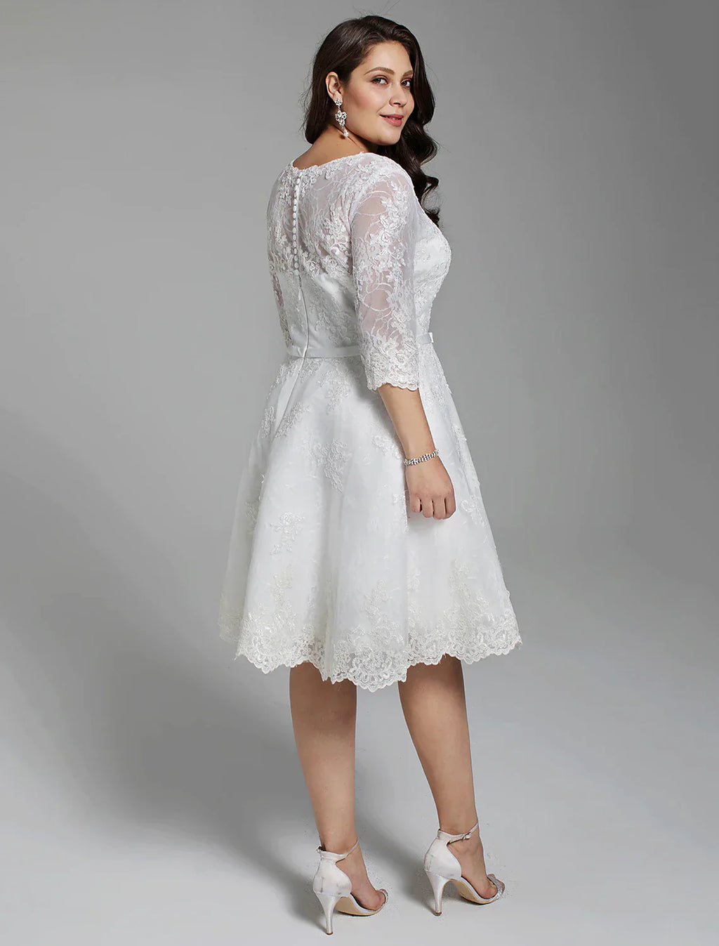 Open Back Dresses Knee Length A-Line Length Sleeve V Neck With Ribbons Bow