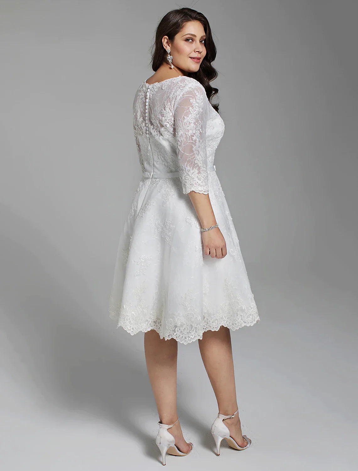 Open Back Dresses Knee Length A-Line Length Sleeve V Neck With Ribbons Bow