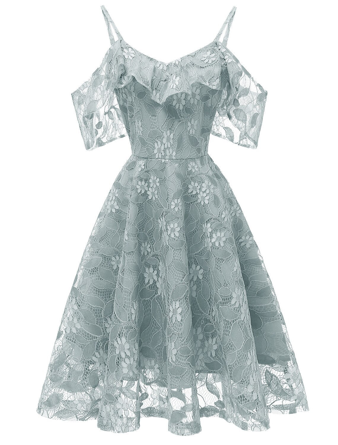 A-Line Cocktail Dresses Vintage Dress Graduation Party Wear Knee Length Short Sleeve Spaghetti Strap Lace with Lace Insert Pattern / Print