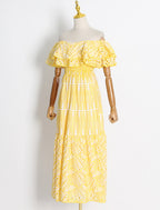 A-Line Wedding Guest Dresses Casual Dress Holiday Summer Ankle Length Short Sleeve Off Shoulder Polyester with Ruffles Embroidery