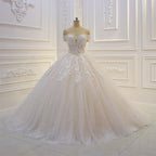 Off The Shoulder Ball Gown Wedding Dress With Applique, Floor Length, Timeless Bridal Elegance For Brides