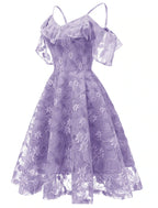 A-Line Cocktail Dresses Vintage Dress Graduation Party Wear Knee Length Short Sleeve Spaghetti Strap Lace with Lace Insert Pattern / Print