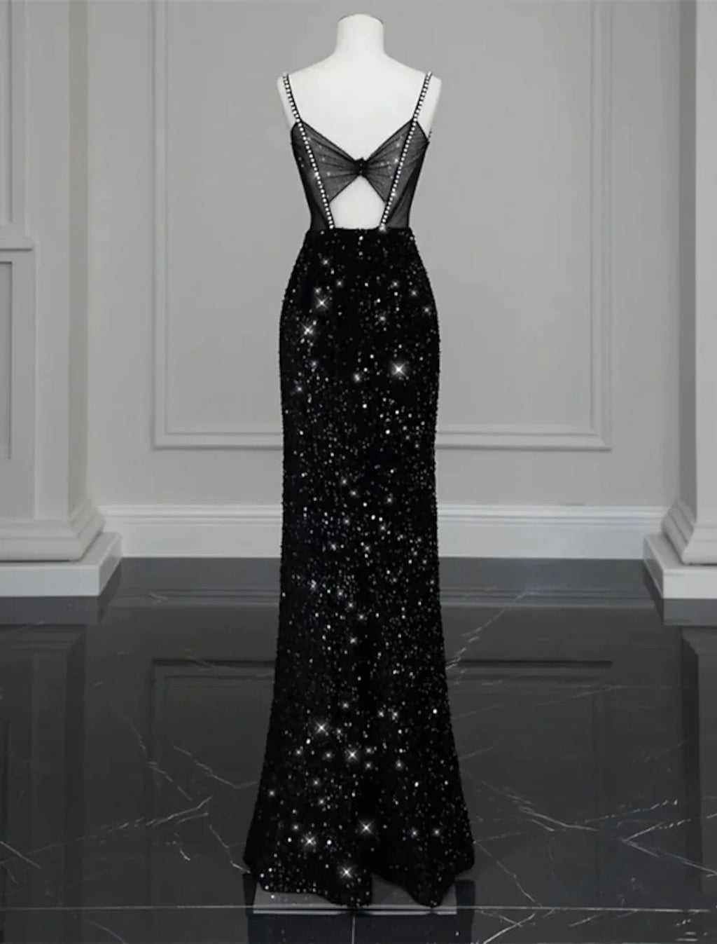 Evening Gown Sexy Dress Formal Floor Length Sleeveless Strap Sequined with Bow(s) Crystals