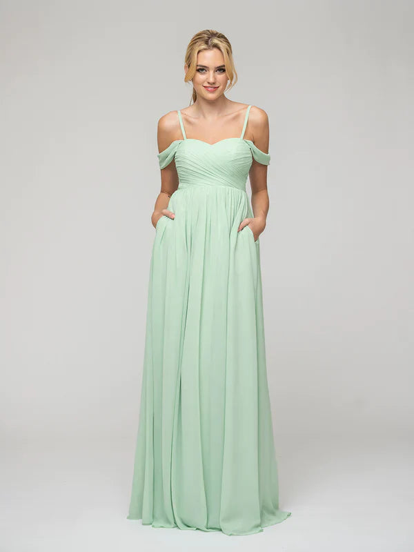 Bridesmaid Dresses Cold Shoulder Chiffon With Draped Bodice For Bridesmaids Elegant Wedding