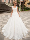 Engagement Open Back Formal Wedding Dresses A-Line Strapless V Neck Lace