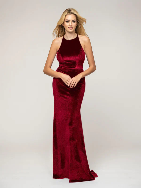 Velvet Halter Neckline Sheath Dress For Women Elegant Long Formal Evening Gown With Luxe Silhouette