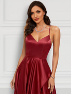 A-Line Prom Dresses Sexy Dress Formal Asymmetrical Sleeveless Strap Charmeuse with Ruffles Slit