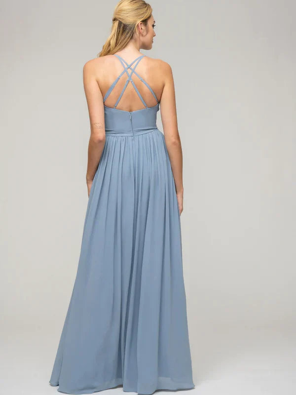 Elegant Halter Chiffon Tie Back High Low Bridesmaid Dress For Weddings And Events Flowy Silhouette