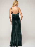 Velvet Bridesmaid Dresses Deep V Neck Straps Long Sheath For Elegant Glamorous Bridesmaids