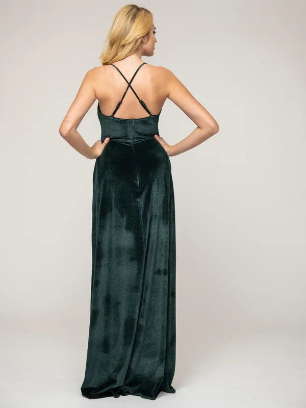 Velvet Cowl Neck Bridesmaid Dresses With Crisscross Back For Glamorous Wedding Party