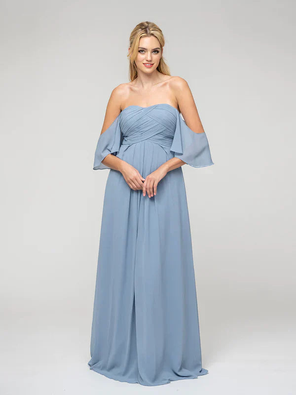 Bridesmaid Dresses Sweetheart Chiffon Flutter Sleeve Pleated Bodice For Bridesmaids Wedding Gown