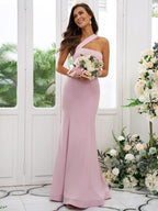 Sheath/Column Stretch Crepe Ruffles One-Shoulder Sleeveless Floor-Length Bridesmaid Dresses