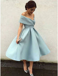 A-Line Cocktail Dresses 1950s Dress Homecoming Tea Length Short Sleeve V Neck Stretch Fabric V Back with Pleats
