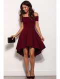 A-Line Fairy Cute Homecoming Party Wear Dress Off Shoulder Short Sleeve Short Mini Stretch Satin with