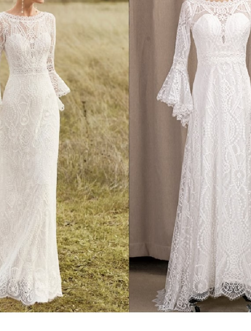 Beach Wedding Dresses Chapel Train A-Line Long Sleeve Jewel Neck Satin With