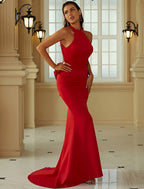 Evening Gown Dress Formal Court Train Sleeveless Polyester with Ruffles
