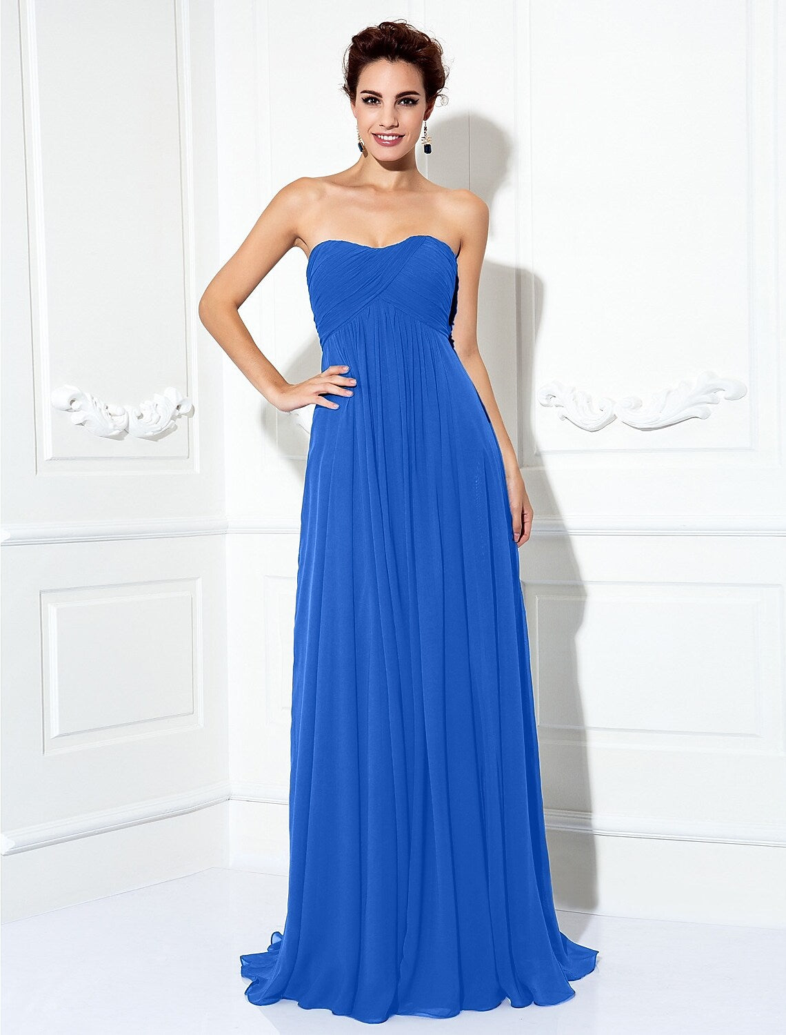 Abito da sposa minimalista senza maniche senza spalline in chiffon con pieghe e arricciature
