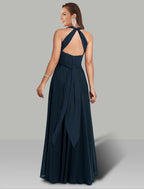 A-Line Wedding Guest Dresses Infinity Dress Wedding Party Floor Length Short Sleeve Halter Convertible Chiffon with Ruched