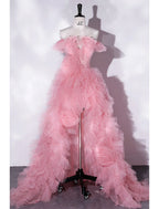 A-Line Prom Dresses Floral Dress Party Wear Asymmetrical Sleeveless Off Shoulder Tulle with Slit