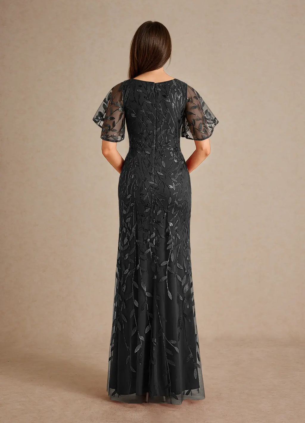 Dress Champagne Sheath Sequins Mother of the Groom Dresses Elegant V-Neck Flutter Sleeves Evening Dress