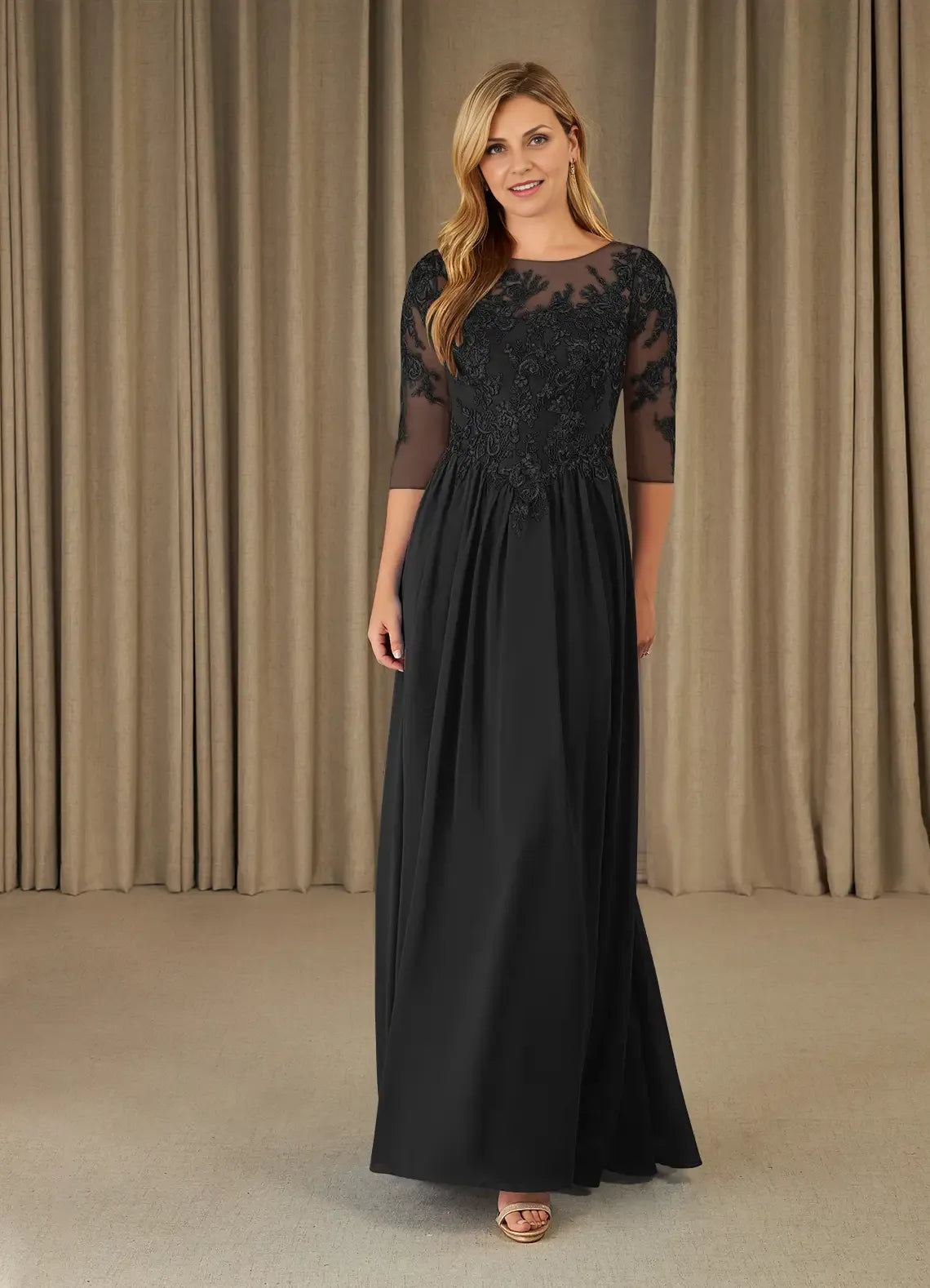 Plum Dress Scoop A-Line Mother Of The Bride Evening Dress Fashion Three-Quarter Sleeve Back Zip Plus Size Mother Of The Groom Dresses