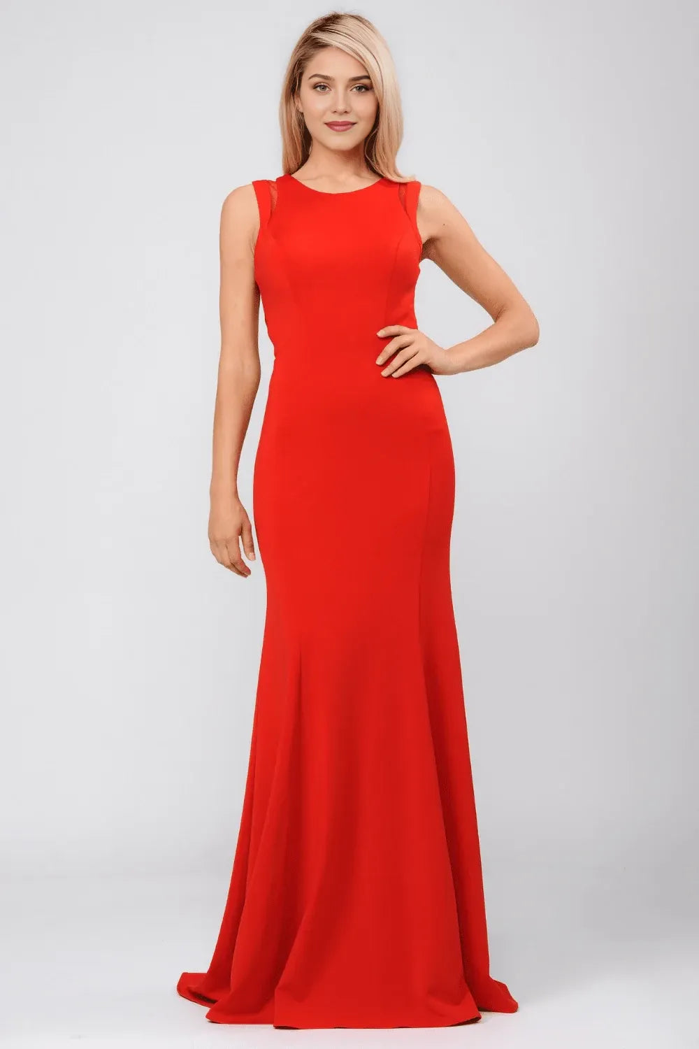 Bold Mermaid Crew Sleeveless Crisscross-Back Floor-Length Prom Dress