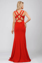 Bold Mermaid Crew Sleeveless Crisscross-Back Floor-Length Prom Dress