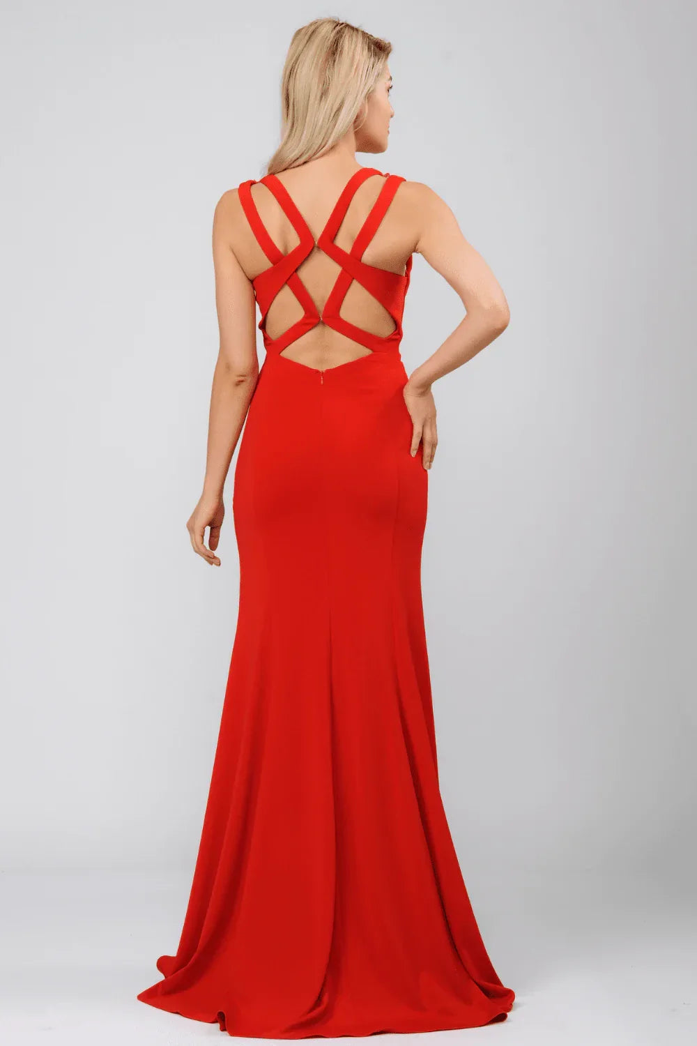 Bold Mermaid Crew Sleeveless Crisscross-Back Floor-Length Prom Dress