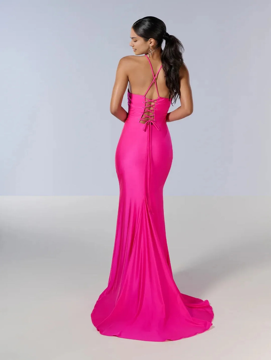 Bold Mermaid Halter Sleeveless Lace-Up Sweep-Train Prom Dress