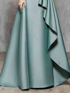 A-Line Mother of the Bride Dress Wedding Guest Elegant Jewel Neck Floor Length Satin Lace 3/4 Length Sleeve No with Sash / Ribbon Ruffles Appliques