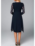 Sheath / Column Mother of the Bride Dress Plus Size Jewel Neck Knee Length Chiffon 3/4 Length Sleeve with Lace Crystals