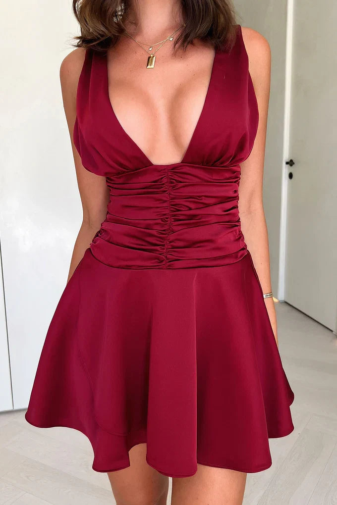 A-Line V Neck Sleeveless Backless Short-Mini Homecoming Dress