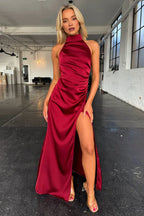 Sheath/Column High Neck Sleeveless Backless Floor-Length Prom Dress