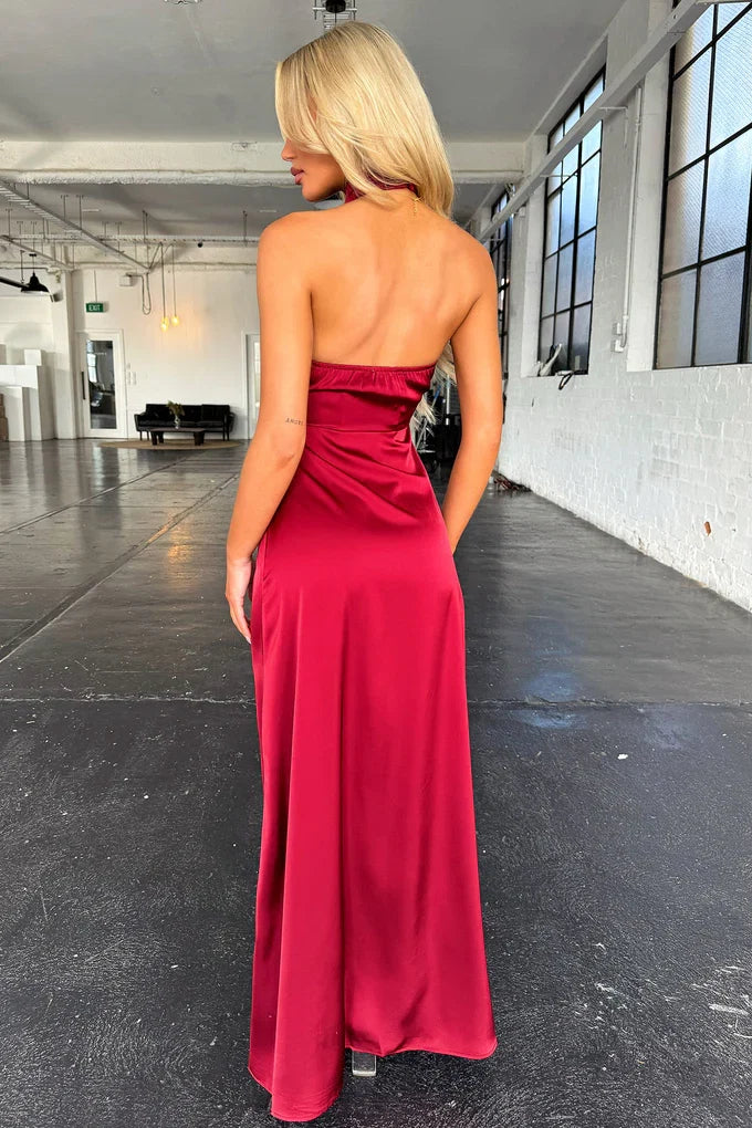 Sheath/Column High Neck Sleeveless Backless Floor-Length Prom Dress
