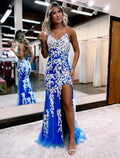 Mermaid / Trumpet Prom Dresses Color Block Dress Formal Sweep / Brush Train Sleeveless Sweetheart Lace Backless with Slit Appliques
