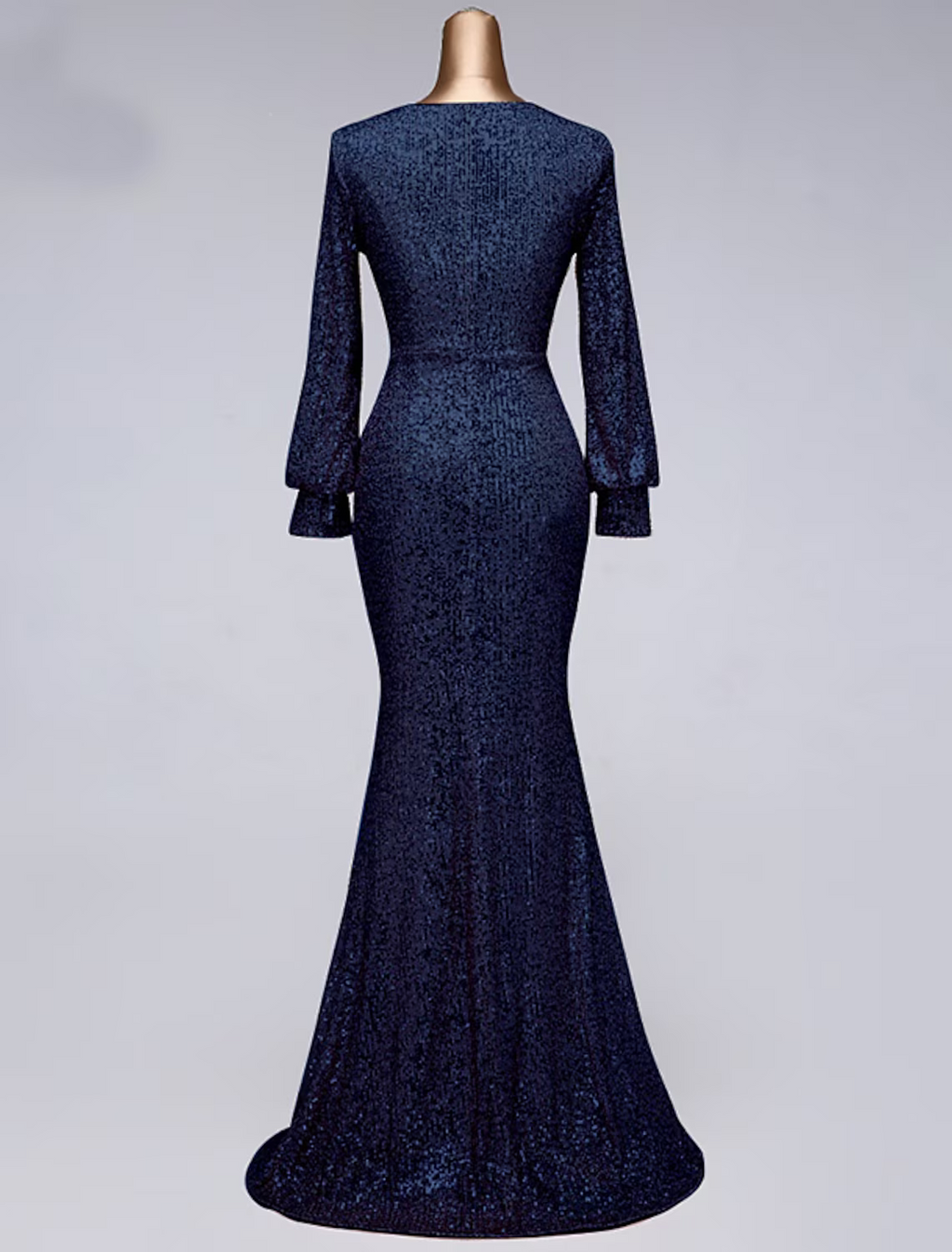 Evening Gown Elegant Dress Wedding Guest Floor Length Long Sleeve V Neck Tulle with Sequin Slit