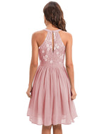 A-Line Cocktail Dresses Vintage Dress Graduation Party Wear Knee Length Sleeveless Jewel Neck Cotton Blend with Lace Insert Pattern / Print Splicing
