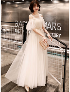 A-Line Prom Dresses Dress Wedding Guest Floor Length Half Sleeve Illusion Neck Satin with Appliques