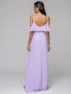 Cold Shoulder Chiffon Open Back High Low Bridesmaid Dresses