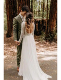 Beach Open Back Wedding Dresses  A-Line Long Sleeve  Lace With Pleats Appliques
