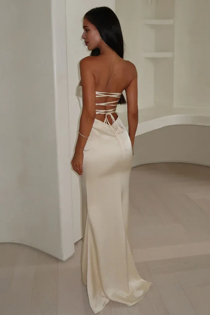 Graceful Mermaid/Trumpet Strapless Sleeveless Backless Floor-Length Prom Dress