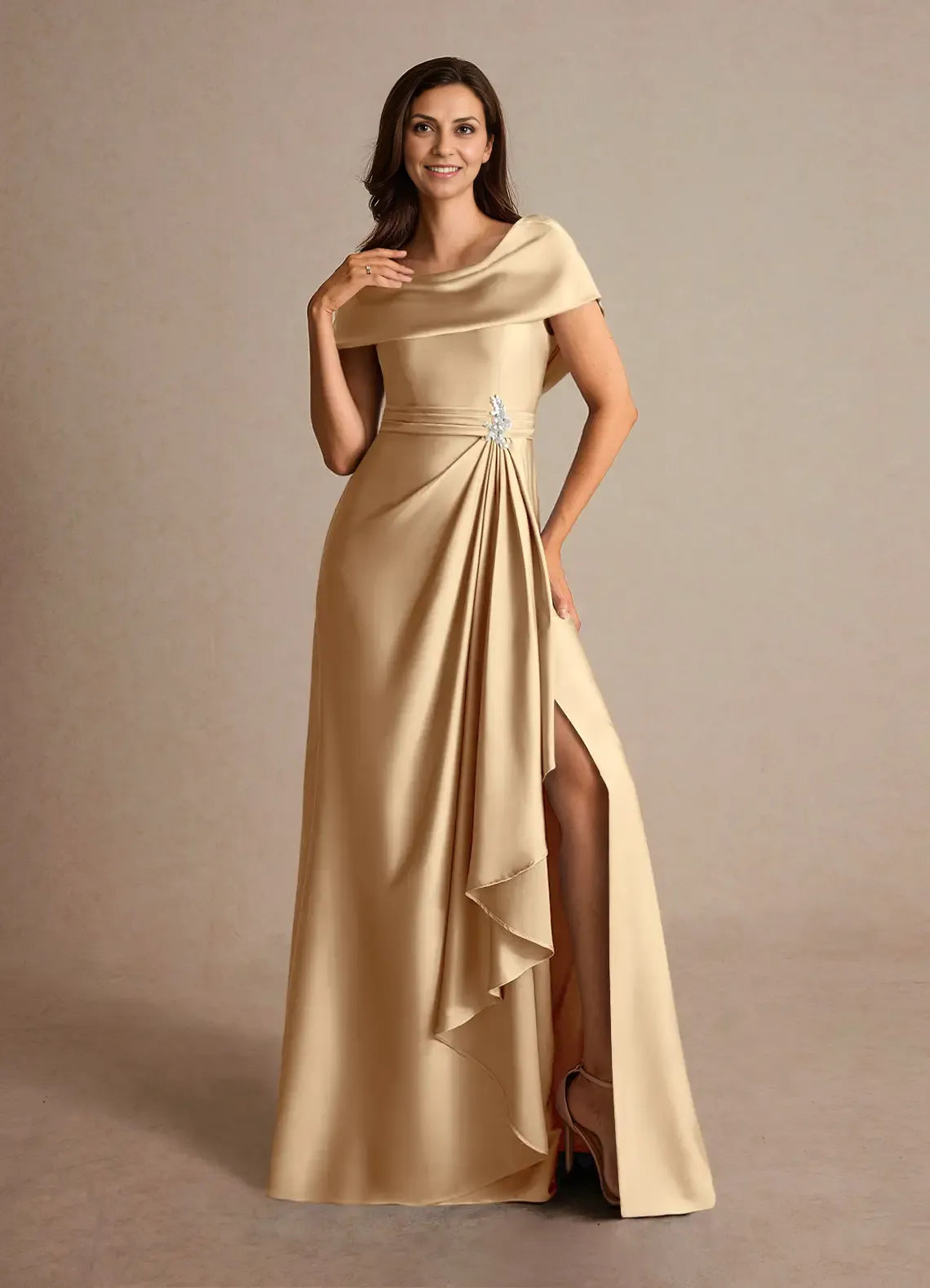Dress Dusty Sage A-Line Pleated Maxi Dress Fashion Cap Sleeves Cowl Back Mother of the Bride Dress