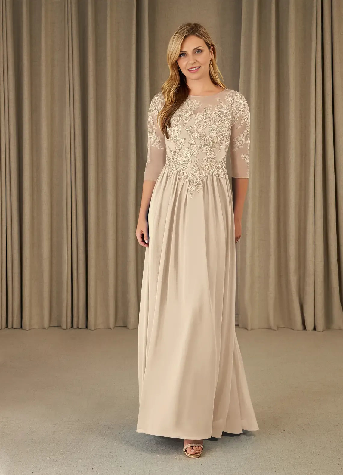 Plum Dress Scoop A-Line Mother Of The Bride Evening Dress Fashion Three-Quarter Sleeve Back Zip Plus Size Mother Of The Groom Dresses