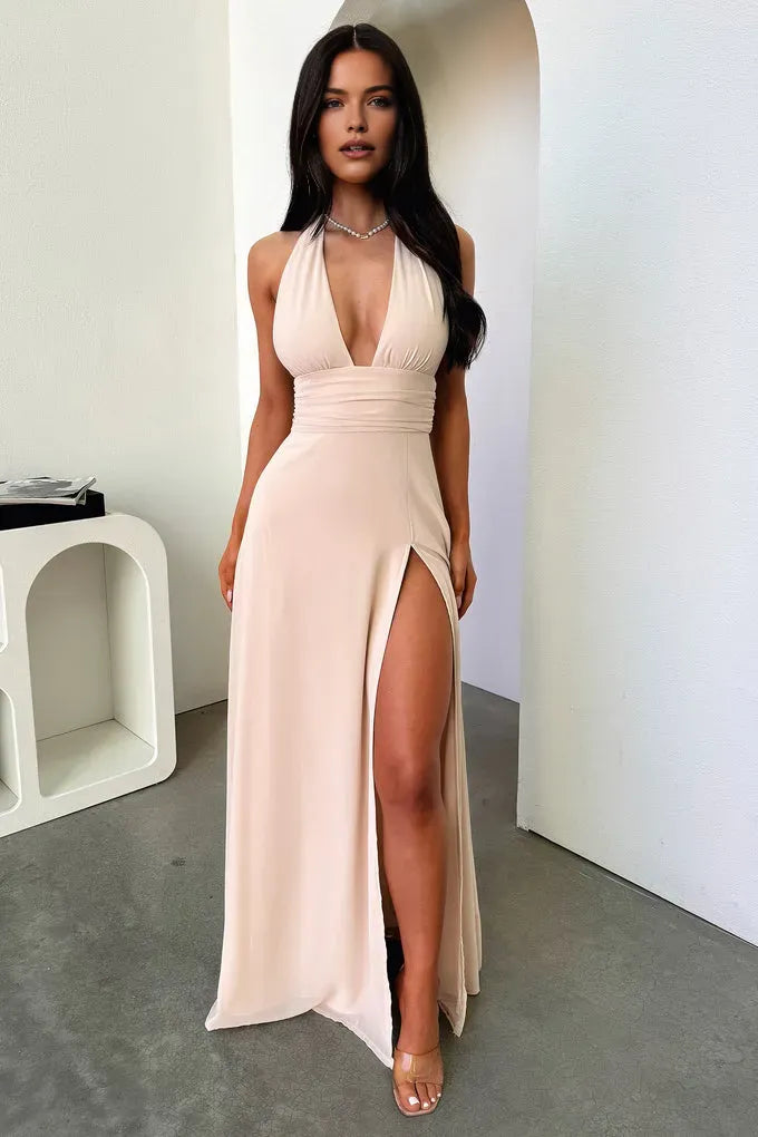 Sexy Sheath V Neck Sleeveless Backless Floor-Length Prom Dress