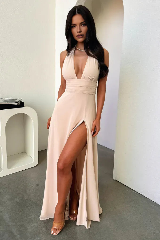 Sexy Sheath V Neck Sleeveless Backless Floor-Length Prom Dress