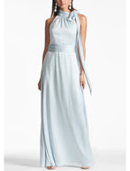 Sheath / Column Evening Gown Elegant Dress Formal Wedding Floor Length Sleeveless Halter Neck Charmeuse with Bow(s) Strappy