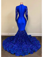 Mermaid / Trumpet Evening Gown Sparkle & Shine Dress Formal Court Train Long Sleeve V Neck African American Sequined with Beading Sequin