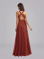 Halter Neckline Chiffon A Line Bridesmaid Dress For Elegant Bridal Party In Soft Pastel Tones