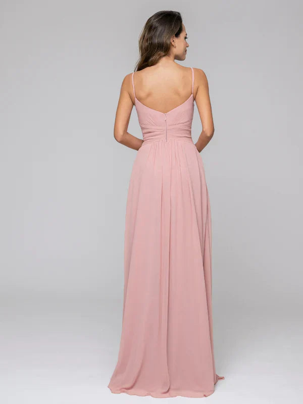 A Line Spaghetti Strap Chiffon Bridesmaid Dresses With Twist-Knot